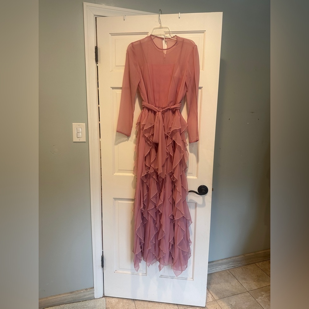 Elegant Blush Pink Mother of the Bride Ruffled Dress